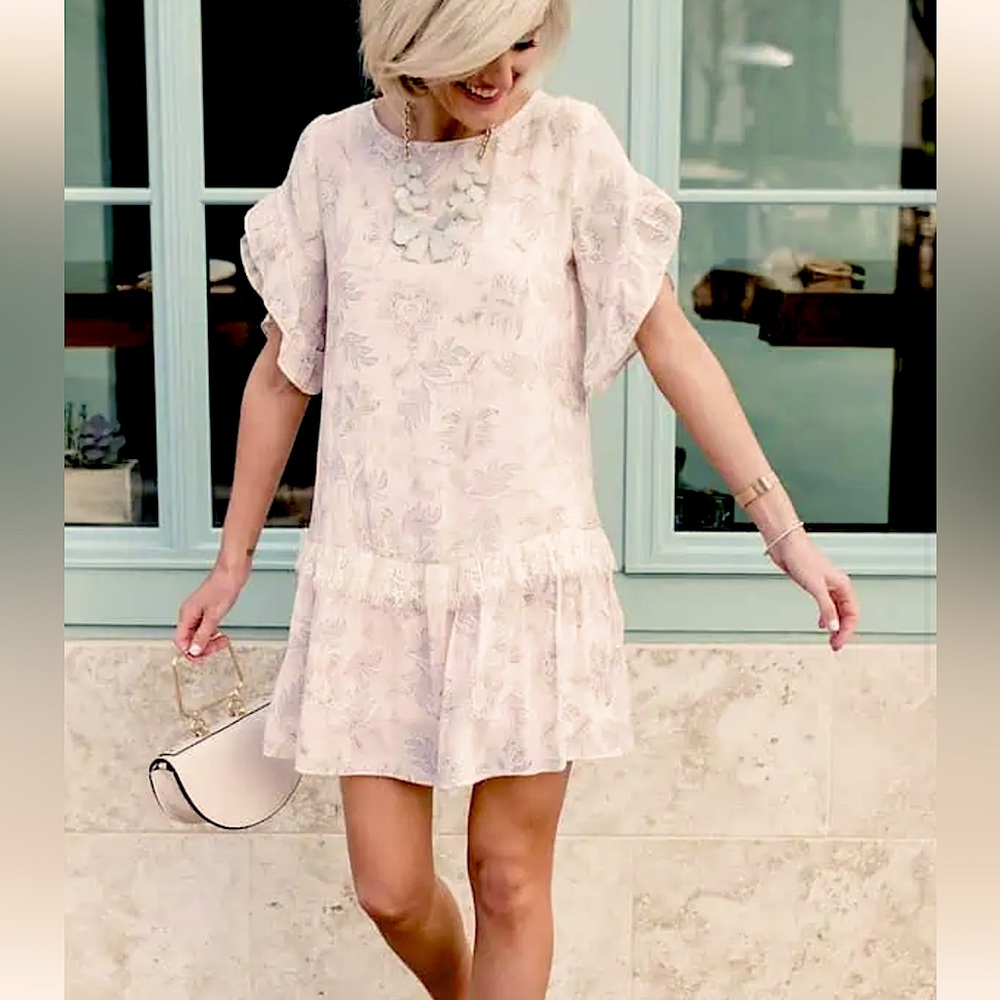 Loft Elegant Blush Pink Floral Lace Trim Dress